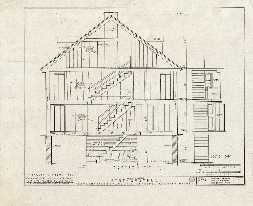 Blueprint HABS ME,6-AUG,1- (Sheet 11 of 17) - Fort Western, Main Building, Bowman Street, Augusta, Kennebec County, ME