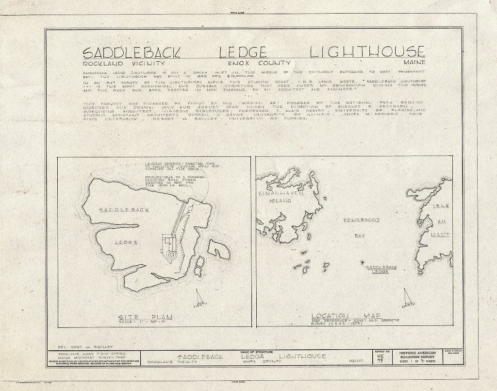 Blueprint HABS ME,7-ROCLA.V,1- (Sheet 1 of 3) - Saddleback Ledge Lighthouse, On Saddleback Ledge in Penobscot Bay, Rockland, Knox County, ME