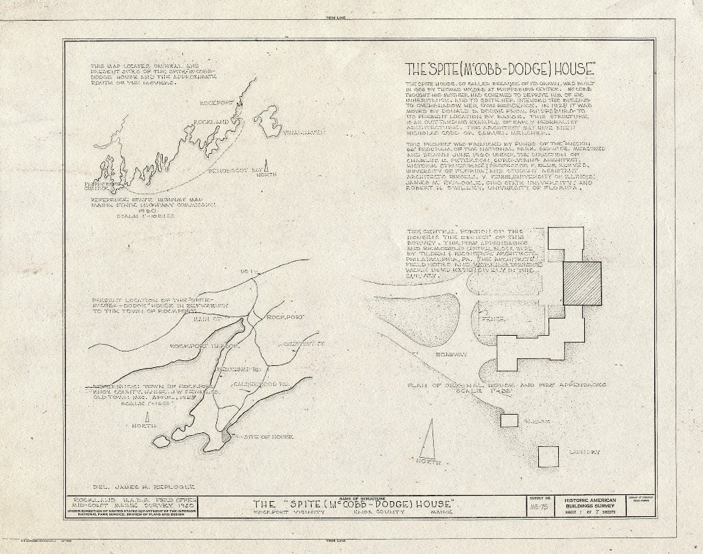 Blueprint HABS ME,7-ROCPO.V,1- (Sheet 1 of 7) -"Spite House, Deadman's Point (Moved from Phippsburg, ME), Rockport, Knox County, ME