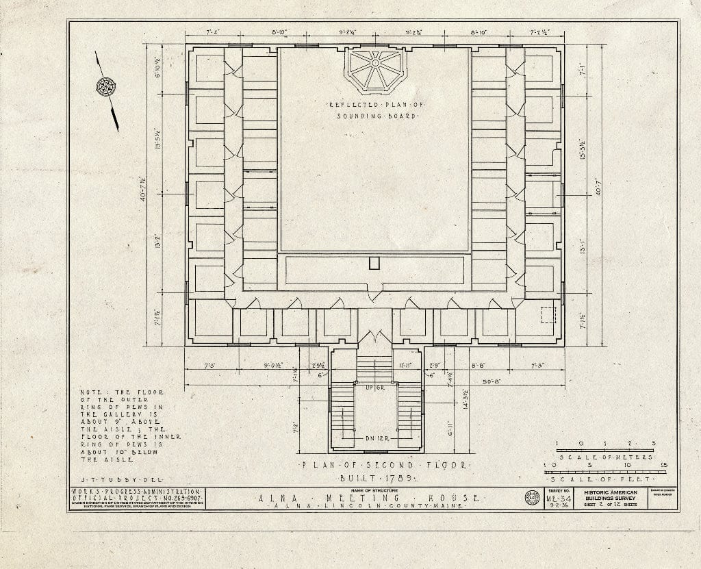 Blueprint HABS ME,8-ALNA,1- (Sheet 2 of 12) - Alna Meeting House, State Route 218, Alna, Lincoln County, ME