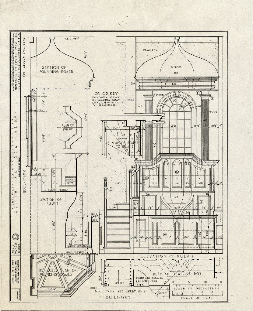 Blueprint HABS ME,8-ALNA,1- (Sheet 8 of 12) - Alna Meeting House, State Route 218, Alna, Lincoln County, ME