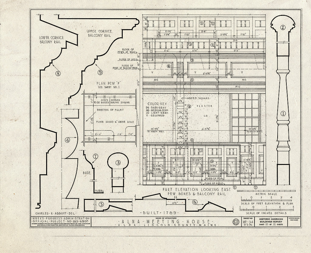 Blueprint HABS ME,8-ALNA,1- (Sheet 10 of 12) - Alna Meeting House, State Route 218, Alna, Lincoln County, ME
