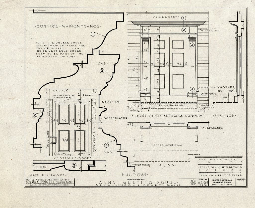 Blueprint HABS ME,8-ALNA,1- (Sheet 11 of 12) - Alna Meeting House, State Route 218, Alna, Lincoln County, ME