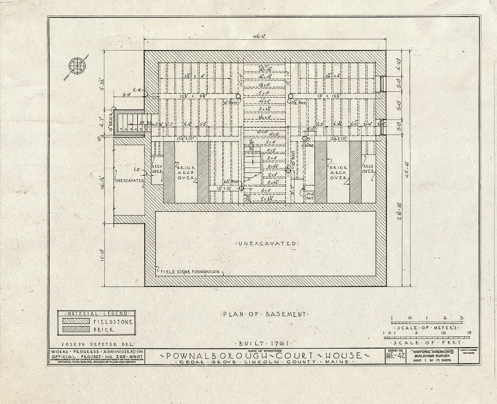 Blueprint HABS ME,8-CEGRO,1- (Sheet 1 of 19) - Pownalborough Court House, State Route 128, Cedar Grove, Lincoln County, ME