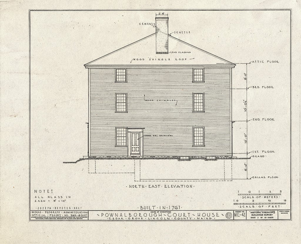 Blueprint HABS ME,8-CEGRO,1- (Sheet 7 of 19) - Pownalborough Court House, State Route 128, Cedar Grove, Lincoln County, ME