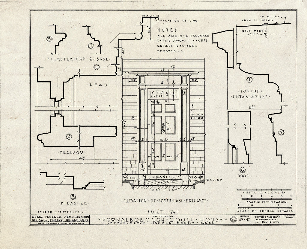 Blueprint HABS ME,8-CEGRO,1- (Sheet 12 of 19) - Pownalborough Court House, State Route 128, Cedar Grove, Lincoln County, ME