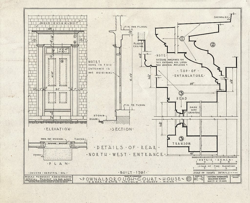 Blueprint HABS ME,8-CEGRO,1- (Sheet 14 of 19) - Pownalborough Court House, State Route 128, Cedar Grove, Lincoln County, ME