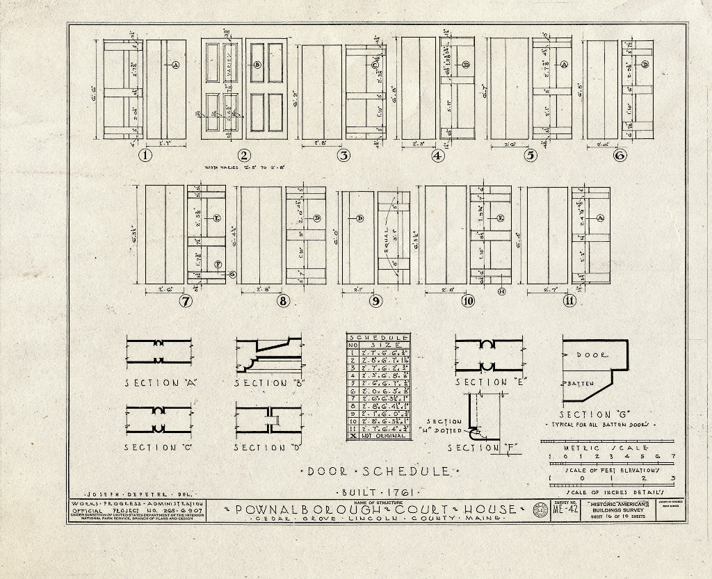 Blueprint HABS ME,8-CEGRO,1- (Sheet 16 of 19) - Pownalborough Court House, State Route 128, Cedar Grove, Lincoln County, ME
