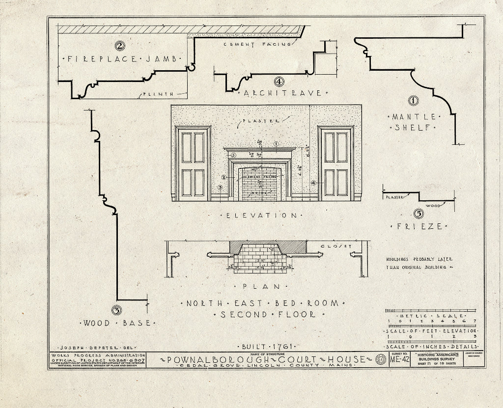 Blueprint HABS ME,8-CEGRO,1- (Sheet 17 of 19) - Pownalborough Court House, State Route 128, Cedar Grove, Lincoln County, ME