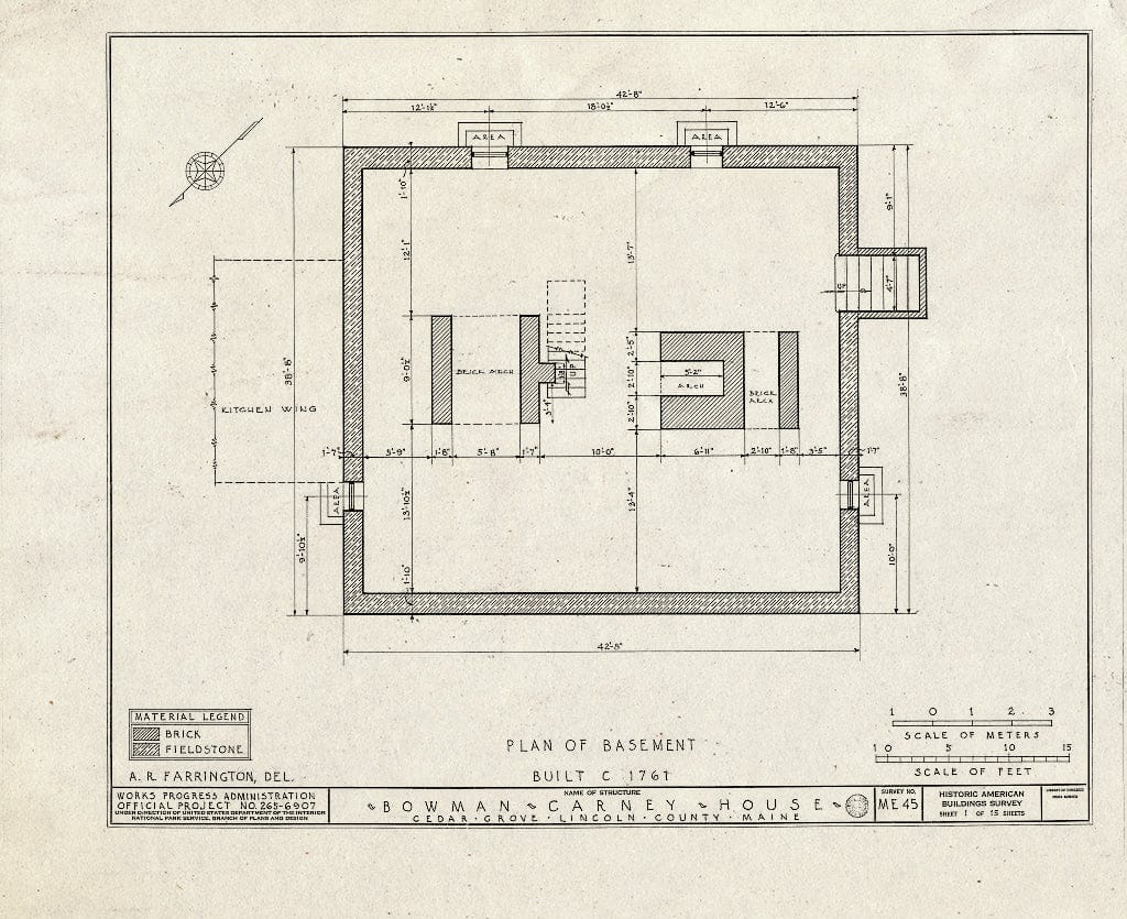 Blueprint HABS ME,8-CEGRO,2- (Sheet 1 of 15) - Bowman-Carney House, State Route 128, Cedar Grove, Lincoln County, ME
