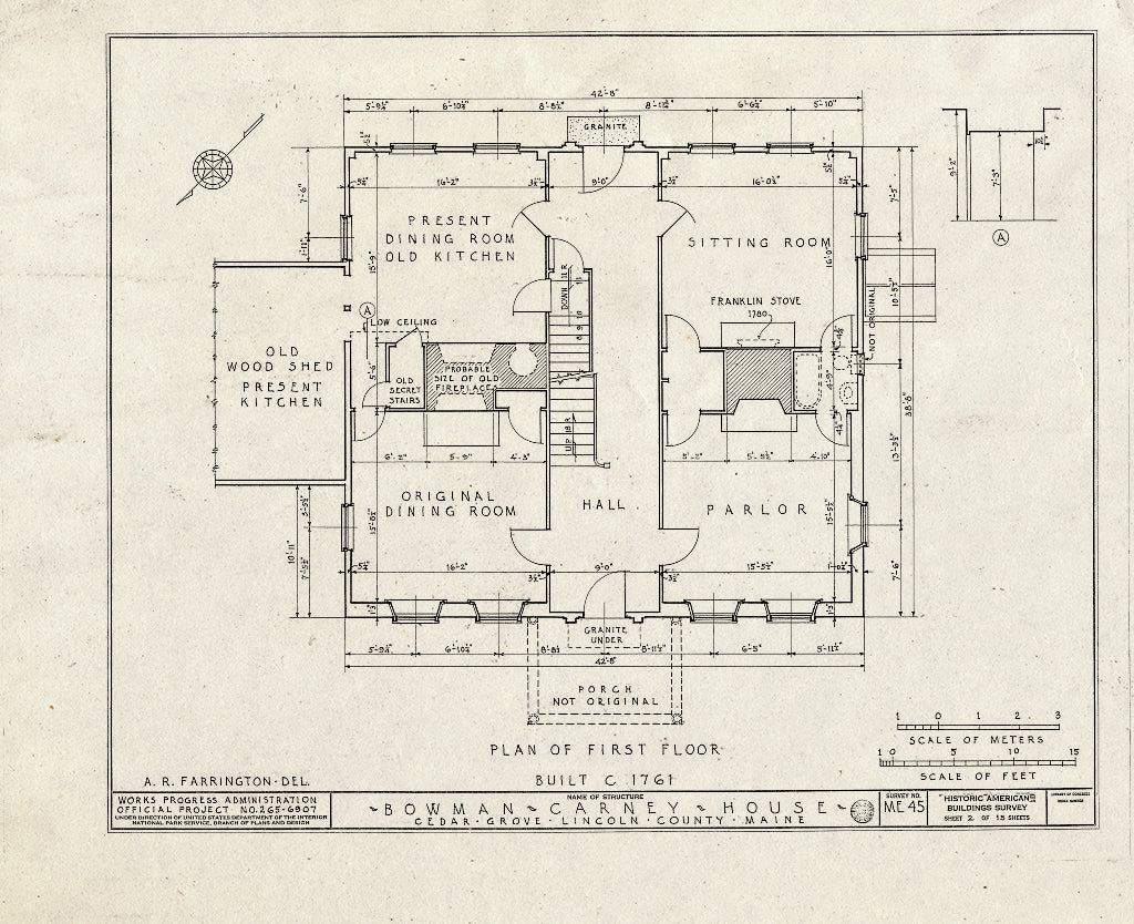 Blueprint HABS ME,8-CEGRO,2- (Sheet 2 of 15) - Bowman-Carney House, State Route 128, Cedar Grove, Lincoln County, ME