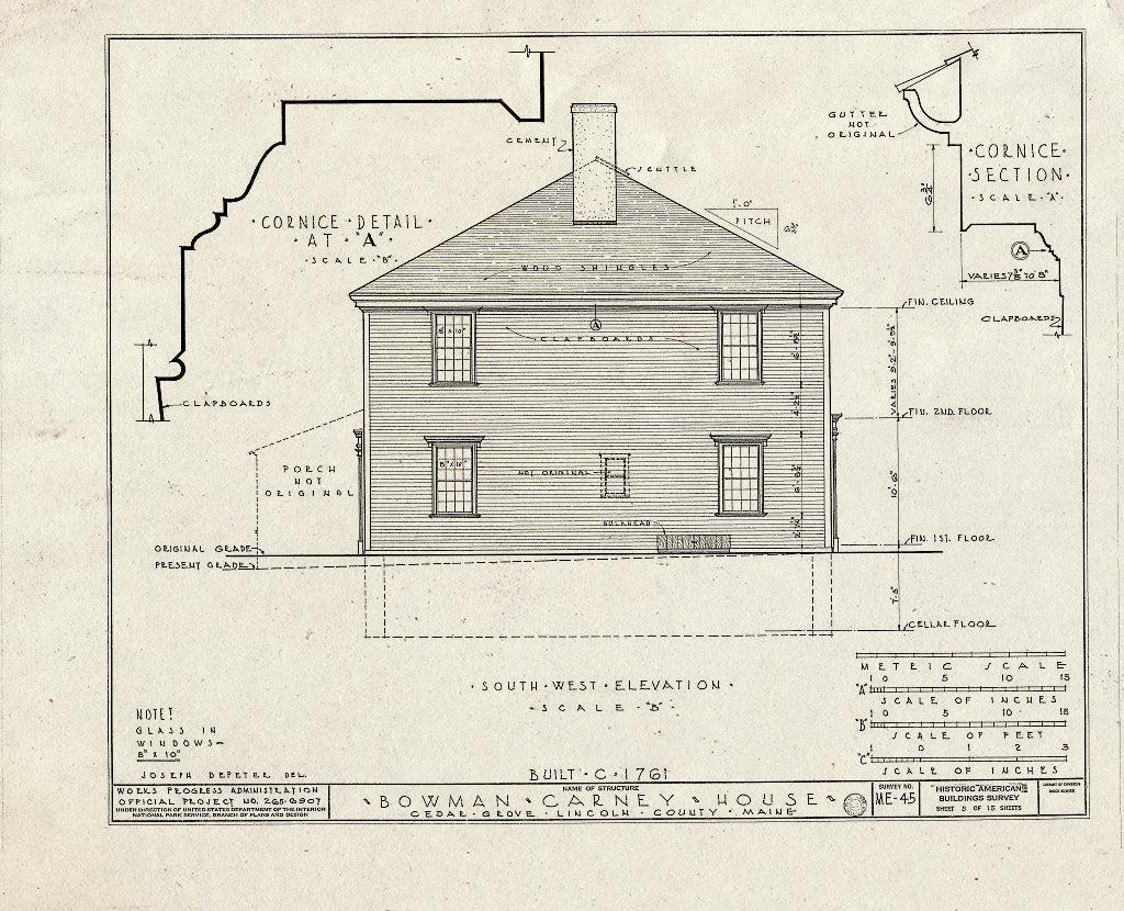 Blueprint HABS ME,8-CEGRO,2- (Sheet 5 of 15) - Bowman-Carney House, State Route 128, Cedar Grove, Lincoln County, ME