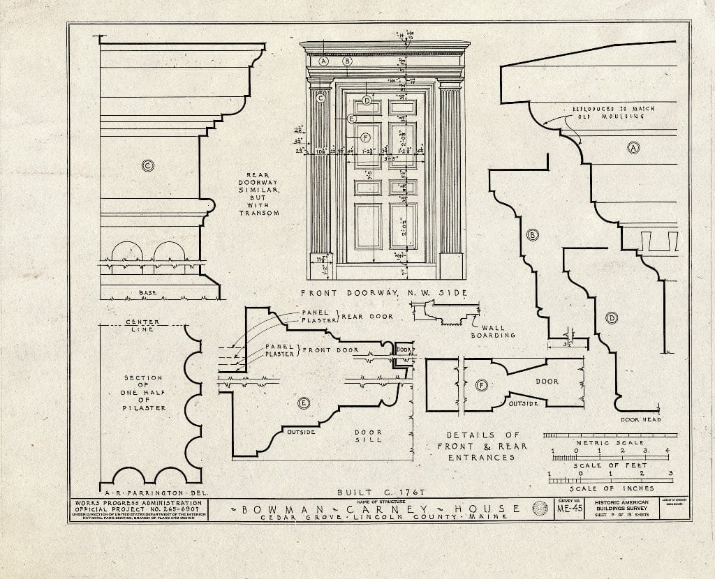 Blueprint HABS ME,8-CEGRO,2- (Sheet 9 of 15) - Bowman-Carney House, State Route 128, Cedar Grove, Lincoln County, ME