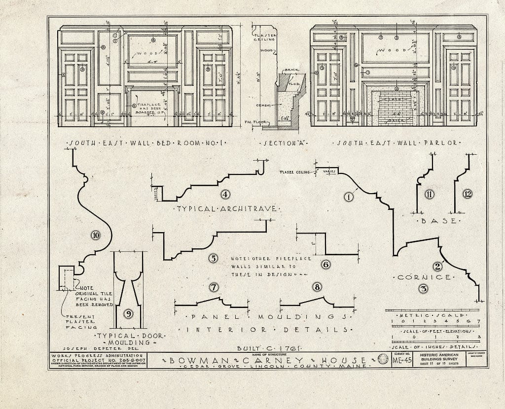 Blueprint HABS ME,8-CEGRO,2- (Sheet 11 of 15) - Bowman-Carney House, State Route 128, Cedar Grove, Lincoln County, ME