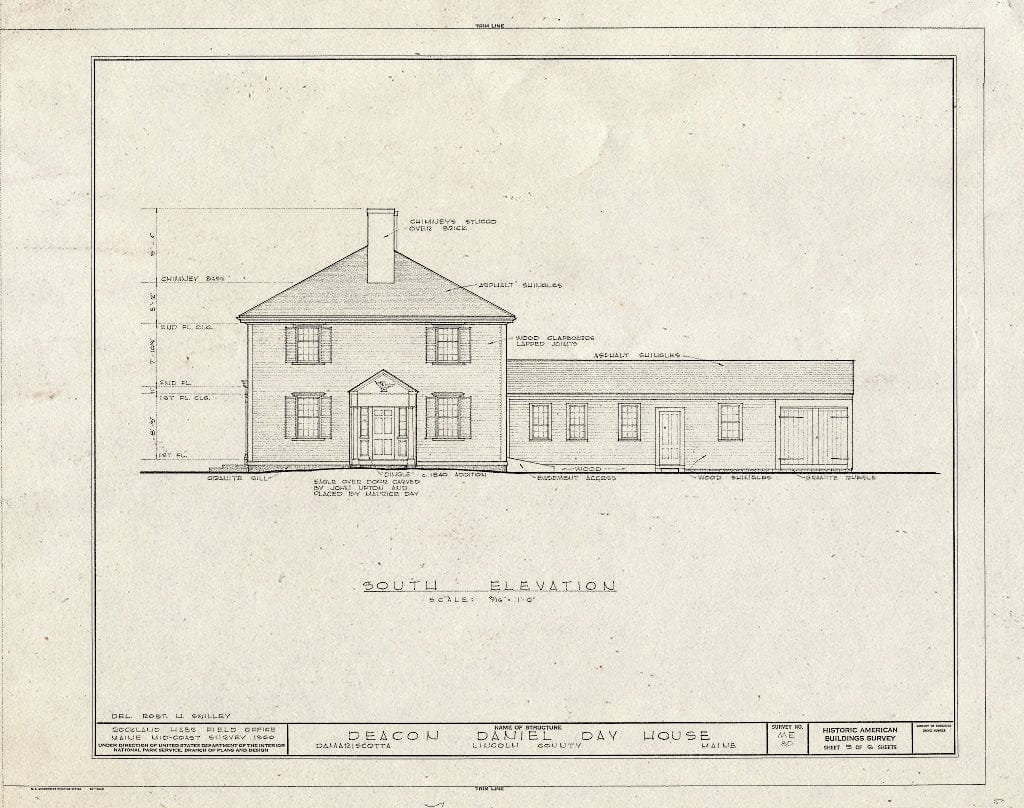 Blueprint HABS ME,8-DAMARM,2- (Sheet 5 of 6) - Daniel Day House, East Side of Bristol Road (State Route 129), South of U.S. Route 1, Damariscotta Mills, Lincoln County, ME