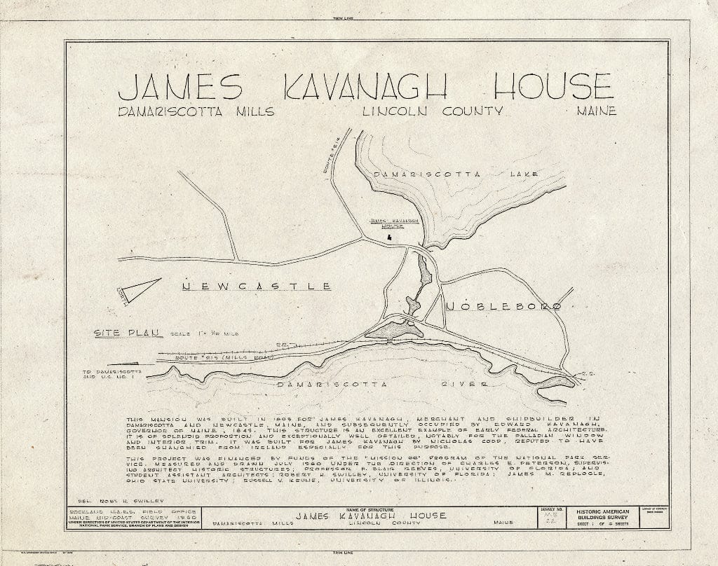 Blueprint HABS ME,8-DAMARM,1- (Sheet 1 of 6) - James Kavanaugh House, State Route 213, Damariscotta Mills, Lincoln County, ME