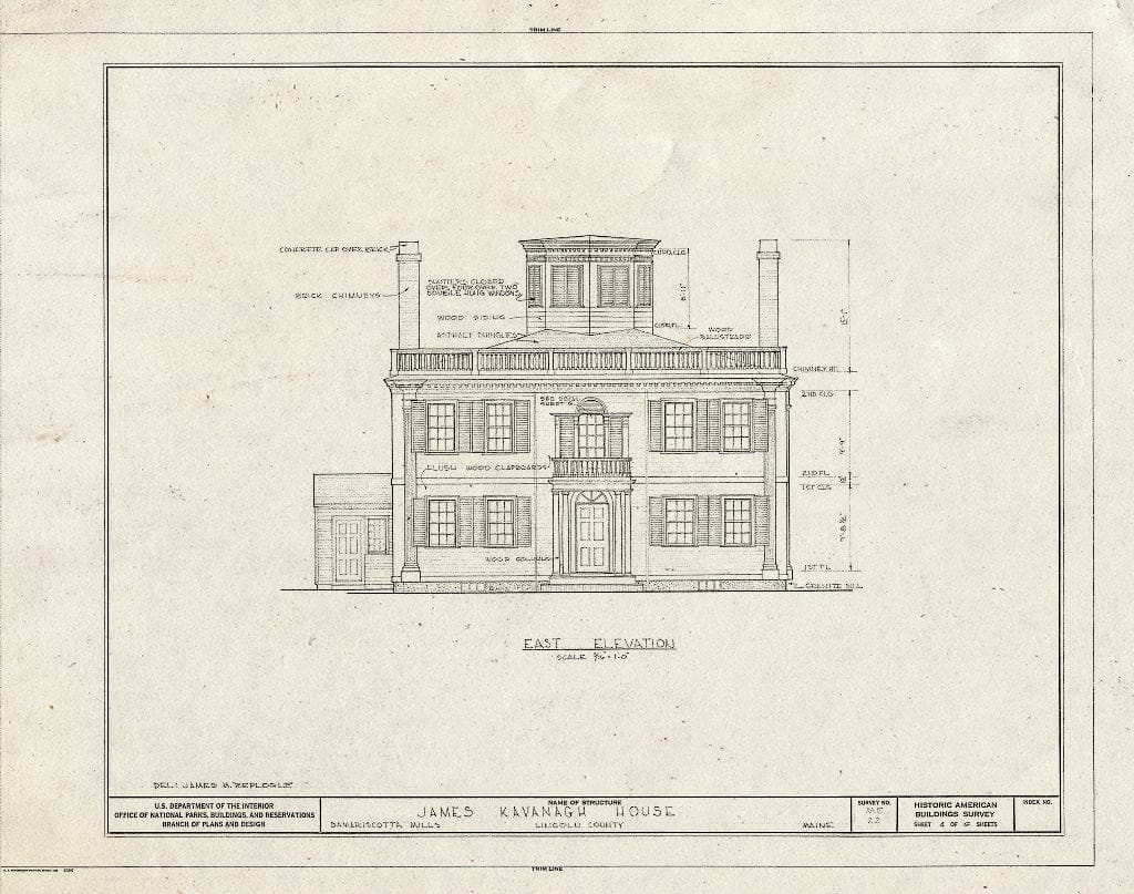 Blueprint HABS ME,8-DAMARM,1- (Sheet 4 of 6) - James Kavanaugh House, State Route 213, Damariscotta Mills, Lincoln County, ME