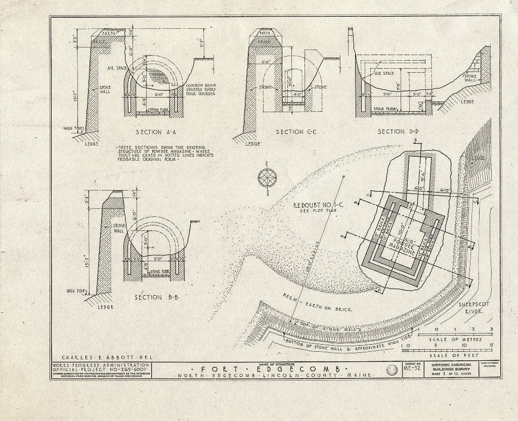Blueprint HABS ME,8-EDCON,1- (Sheet 2 of 12) - Fort Edgecomb Blockhouse, North Edgecomb, Lincoln County, ME