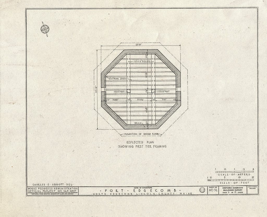 Blueprint HABS ME,8-EDCON,1- (Sheet 3 of 12) - Fort Edgecomb Blockhouse, North Edgecomb, Lincoln County, ME