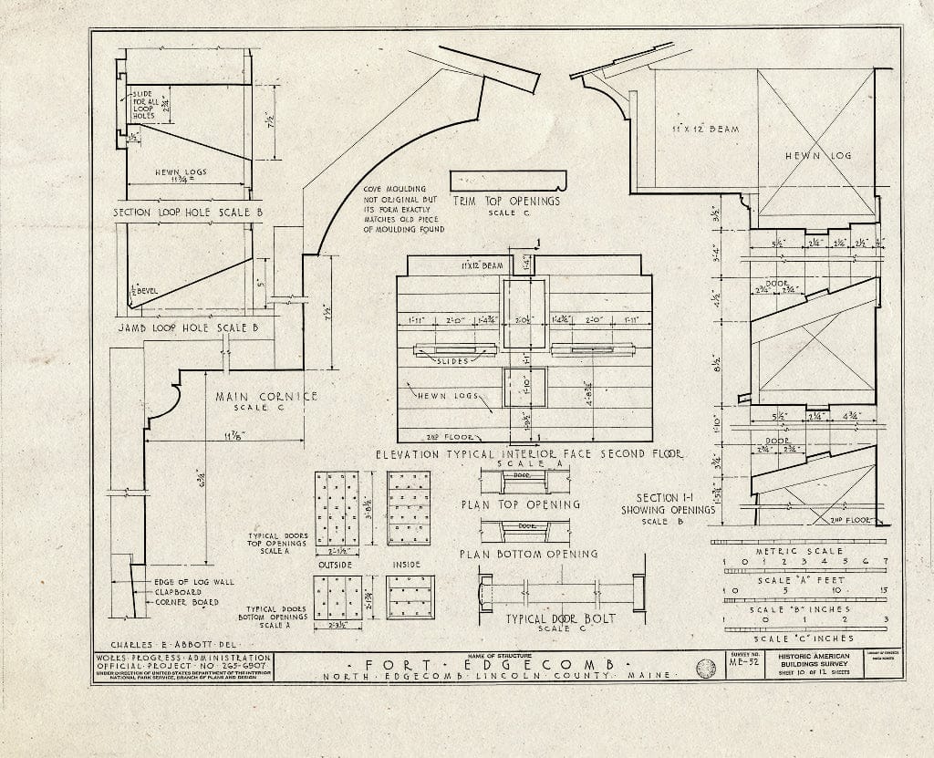 Blueprint HABS ME,8-EDCON,1- (Sheet 10 of 12) - Fort Edgecomb Blockhouse, North Edgecomb, Lincoln County, ME