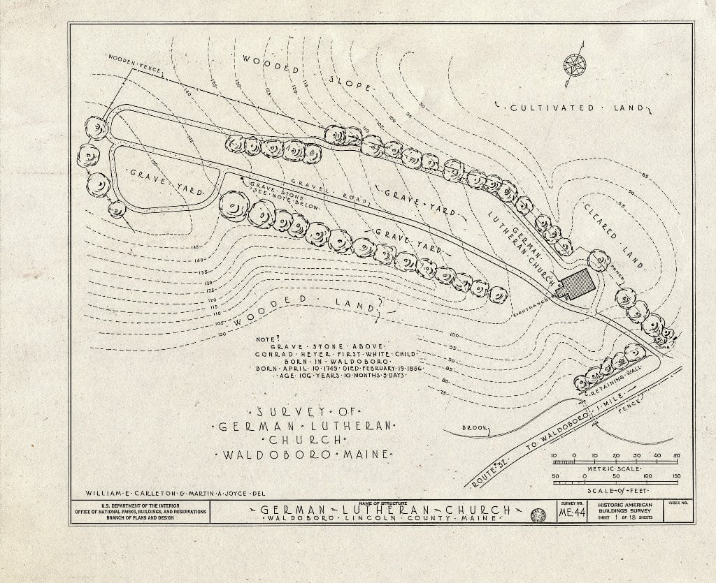 Blueprint HABS ME,8-WABO,1- (Sheet 1 of 18) - German Lutheran Church, State Route 32, Waldoboro, Lincoln County, ME