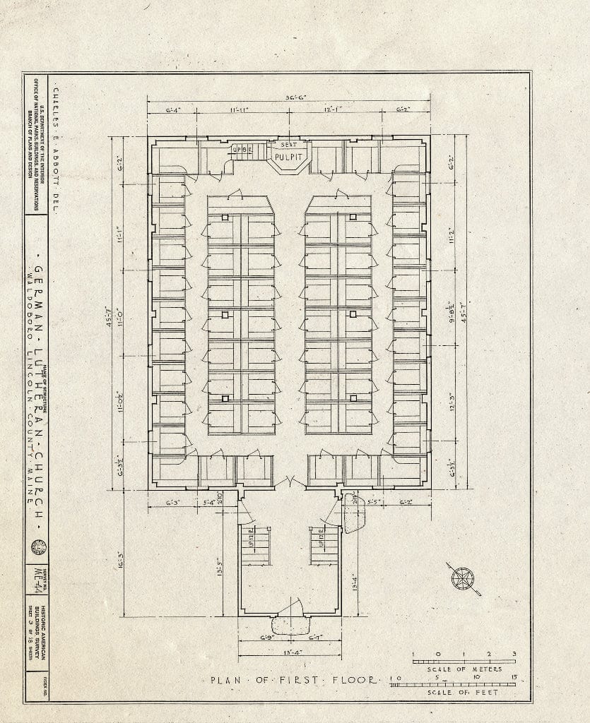 Blueprint HABS ME,8-WABO,1- (Sheet 3 of 18) - German Lutheran Church, State Route 32, Waldoboro, Lincoln County, ME