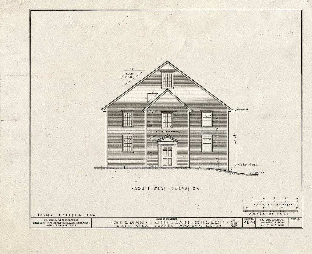 Blueprint HABS ME,8-WABO,1- (Sheet 7 of 18) - German Lutheran Church, State Route 32, Waldoboro, Lincoln County, ME