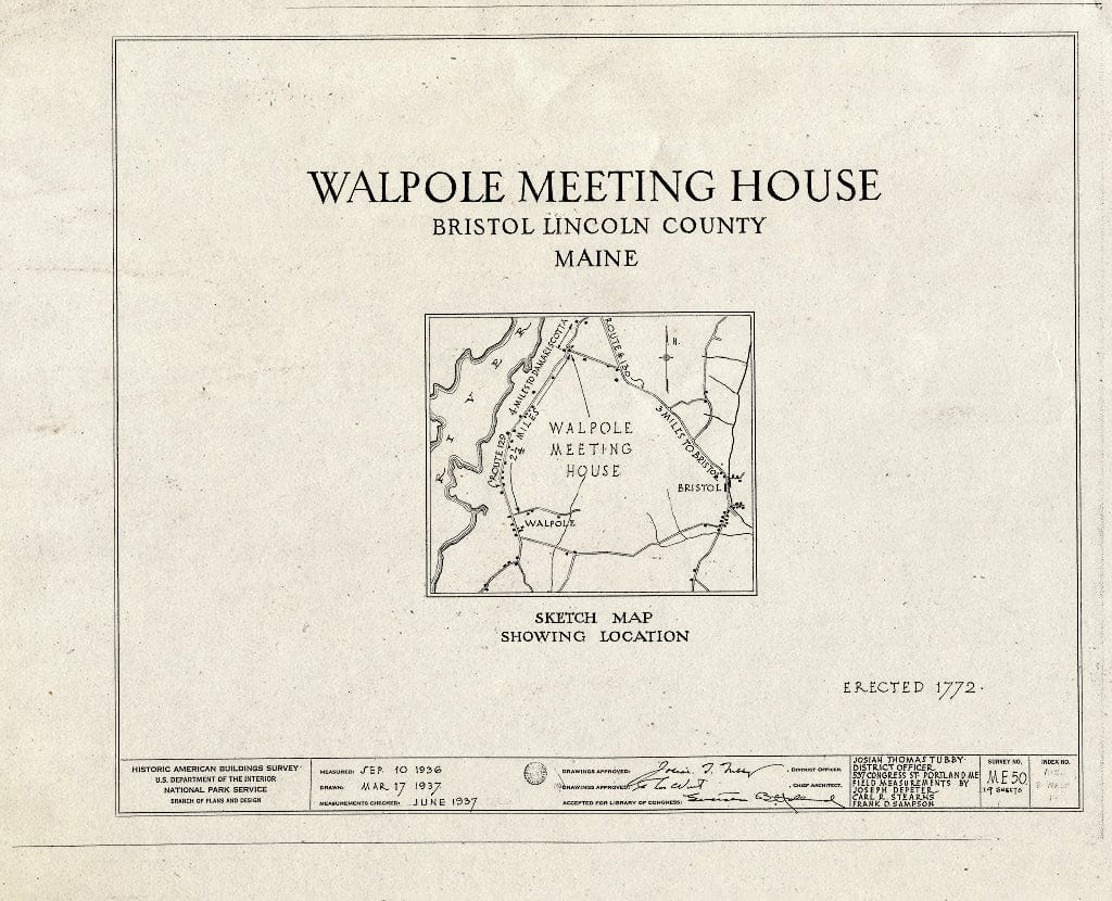 Blueprint HABS ME,8-WALP,1- (Sheet 0 of 19) - Walpole Meeting House, State Route 129, Walpole, Lincoln County, ME