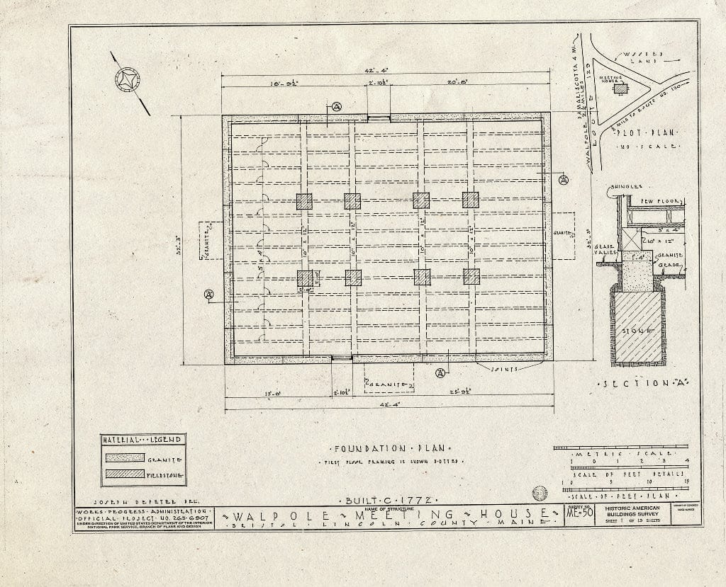 Blueprint HABS ME,8-WALP,1- (Sheet 1 of 19) - Walpole Meeting House, State Route 129, Walpole, Lincoln County, ME
