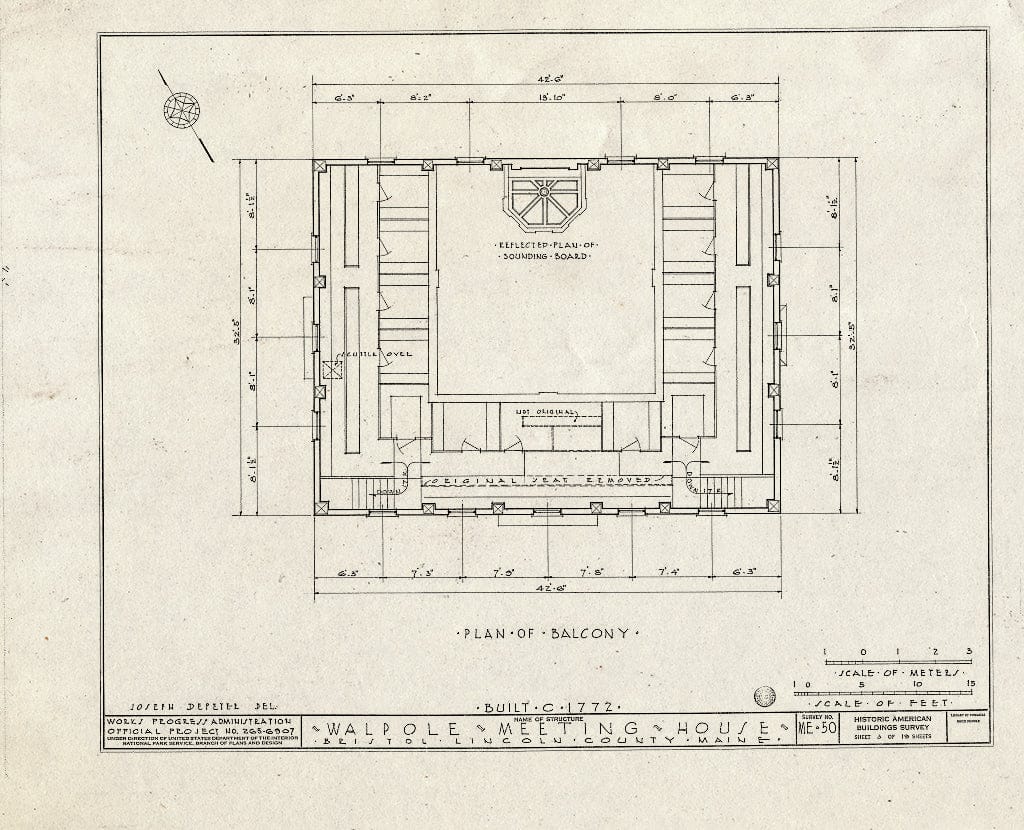 Blueprint HABS ME,8-WALP,1- (Sheet 3 of 19) - Walpole Meeting House, State Route 129, Walpole, Lincoln County, ME