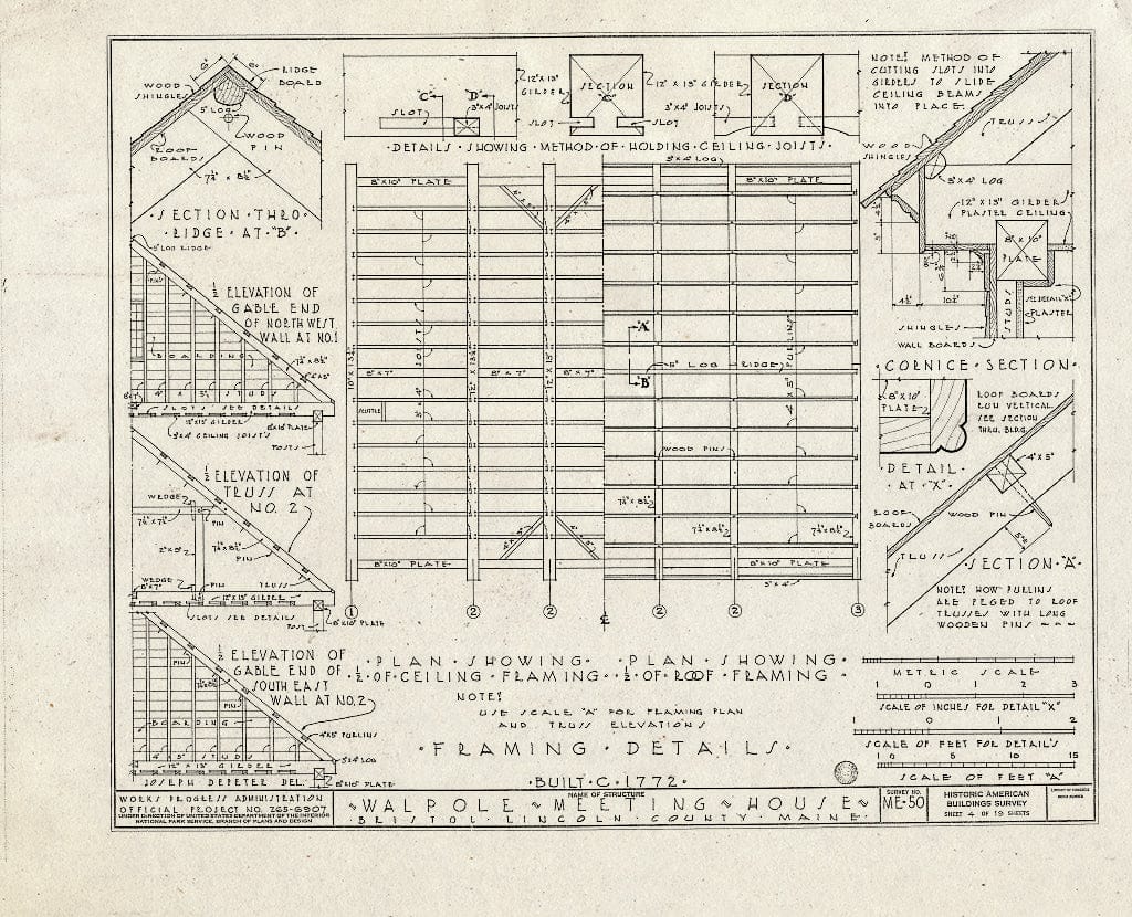 Blueprint HABS ME,8-WALP,1- (Sheet 4 of 19) - Walpole Meeting House, State Route 129, Walpole, Lincoln County, ME
