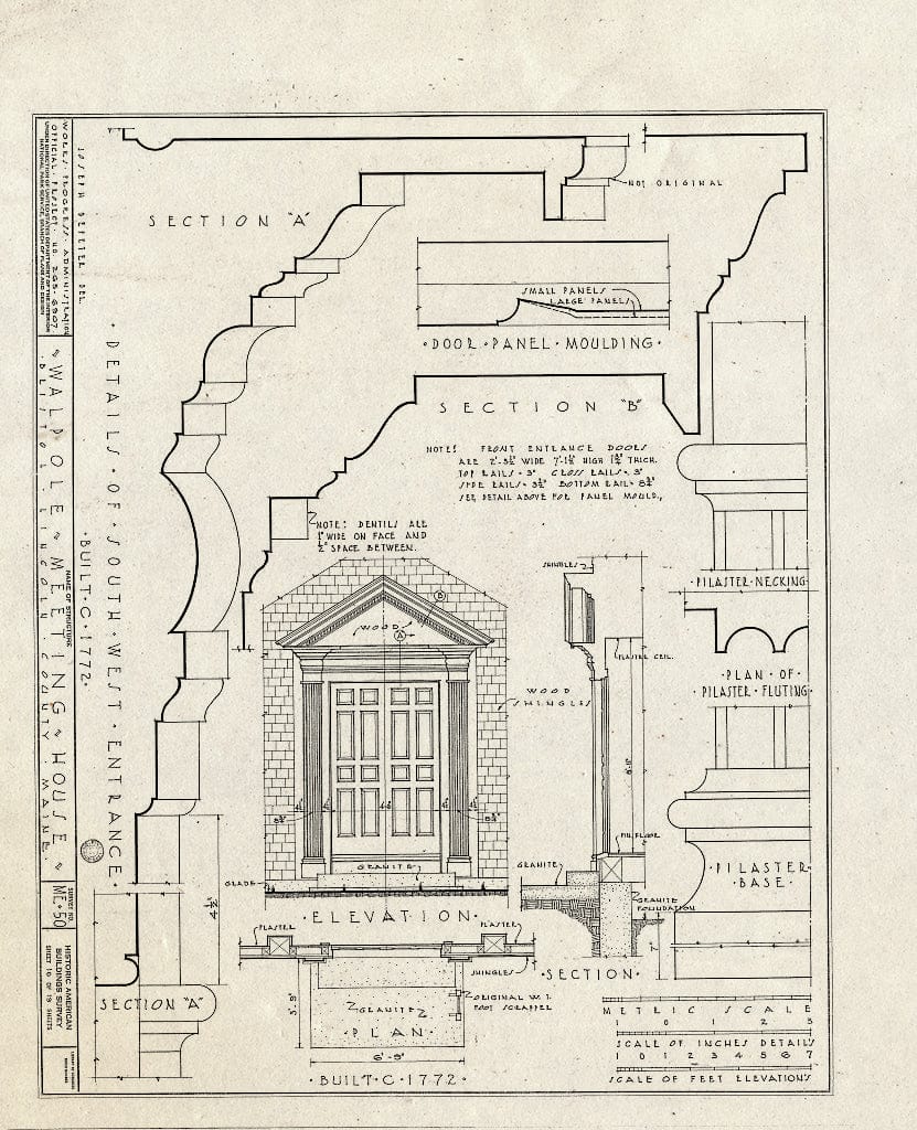 Blueprint HABS ME,8-WALP,1- (Sheet 10 of 19) - Walpole Meeting House, State Route 129, Walpole, Lincoln County, ME