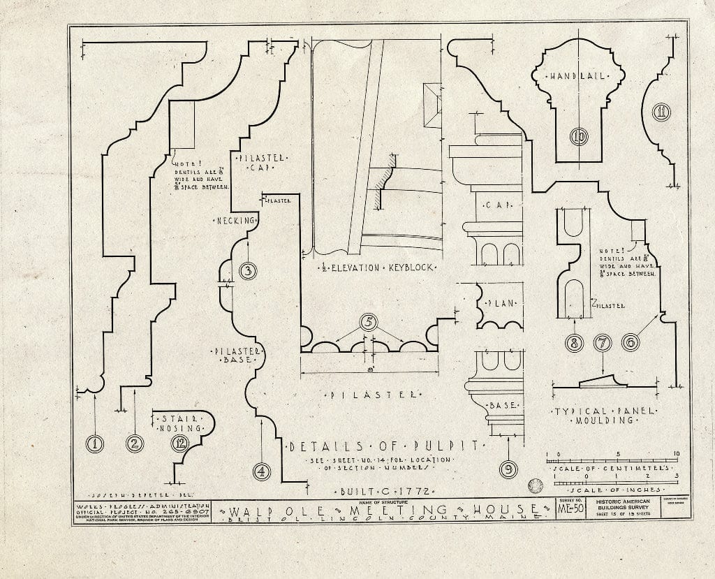 Blueprint HABS ME,8-WALP,1- (Sheet 15 of 19) - Walpole Meeting House, State Route 129, Walpole, Lincoln County, ME