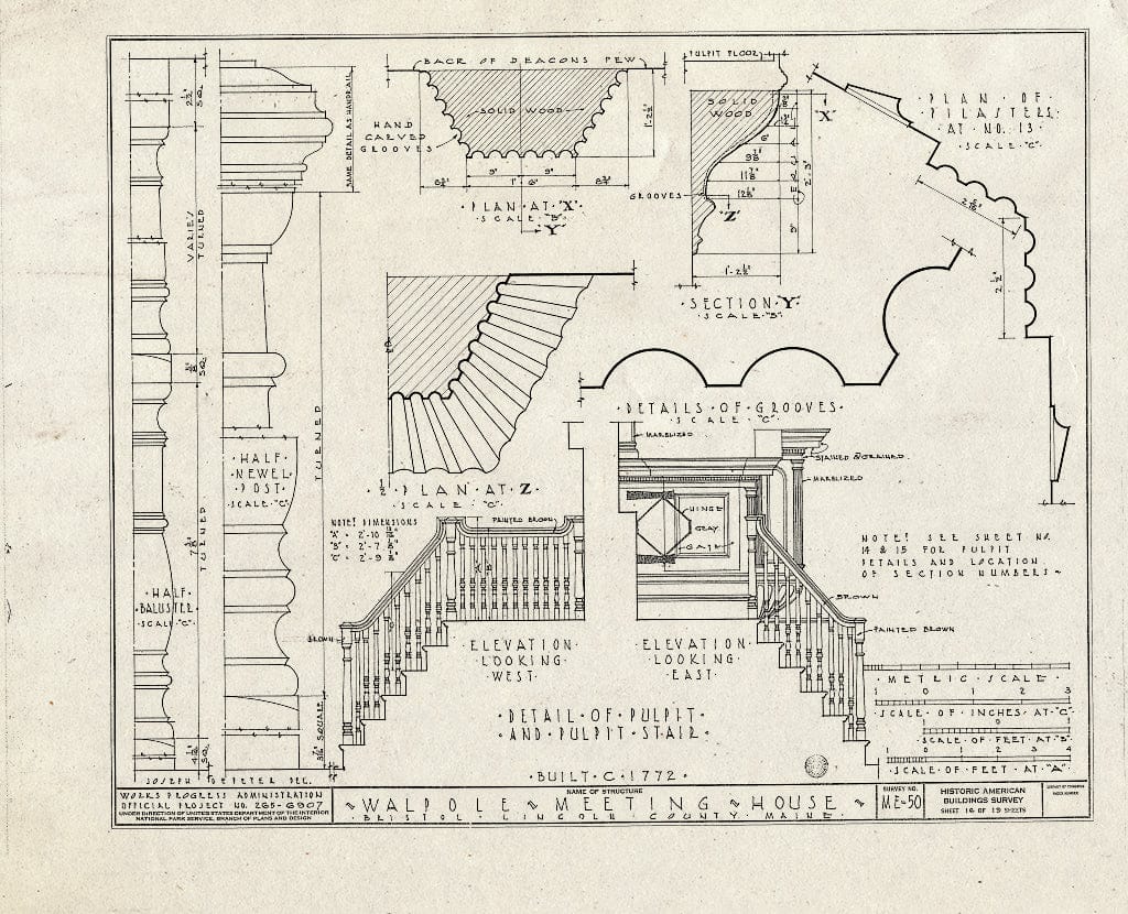 Blueprint HABS ME,8-WALP,1- (Sheet 16 of 19) - Walpole Meeting House, State Route 129, Walpole, Lincoln County, ME