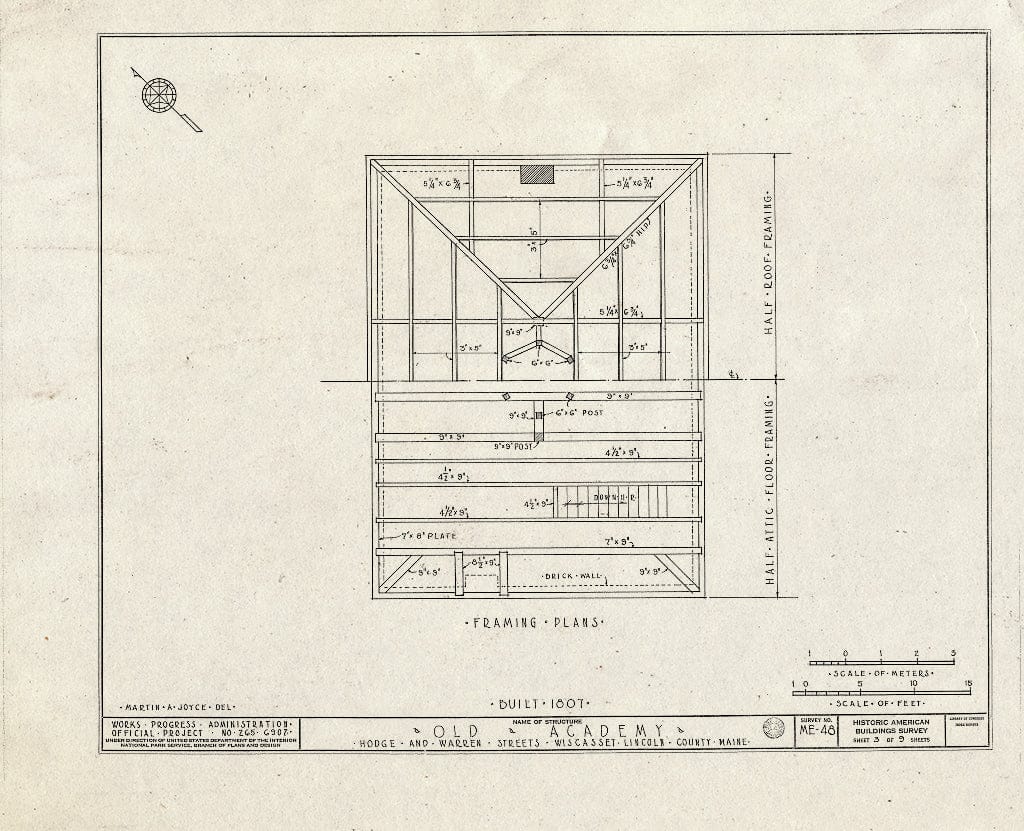 Blueprint HABS ME,8-WISC,4- (Sheet 3 of 9) - Old Academy, Warren & Hodge Streets, Wiscasset, Lincoln County, ME