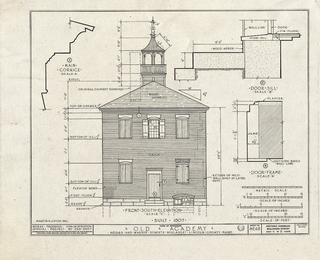 Blueprint HABS ME,8-WISC,4- (Sheet 4 of 9) - Old Academy, Warren & Hodge Streets, Wiscasset, Lincoln County, ME