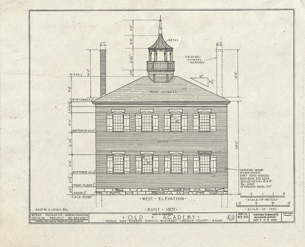 Blueprint HABS ME,8-WISC,4- (Sheet 5 of 9) - Old Academy, Warren & Hodge Streets, Wiscasset, Lincoln County, ME