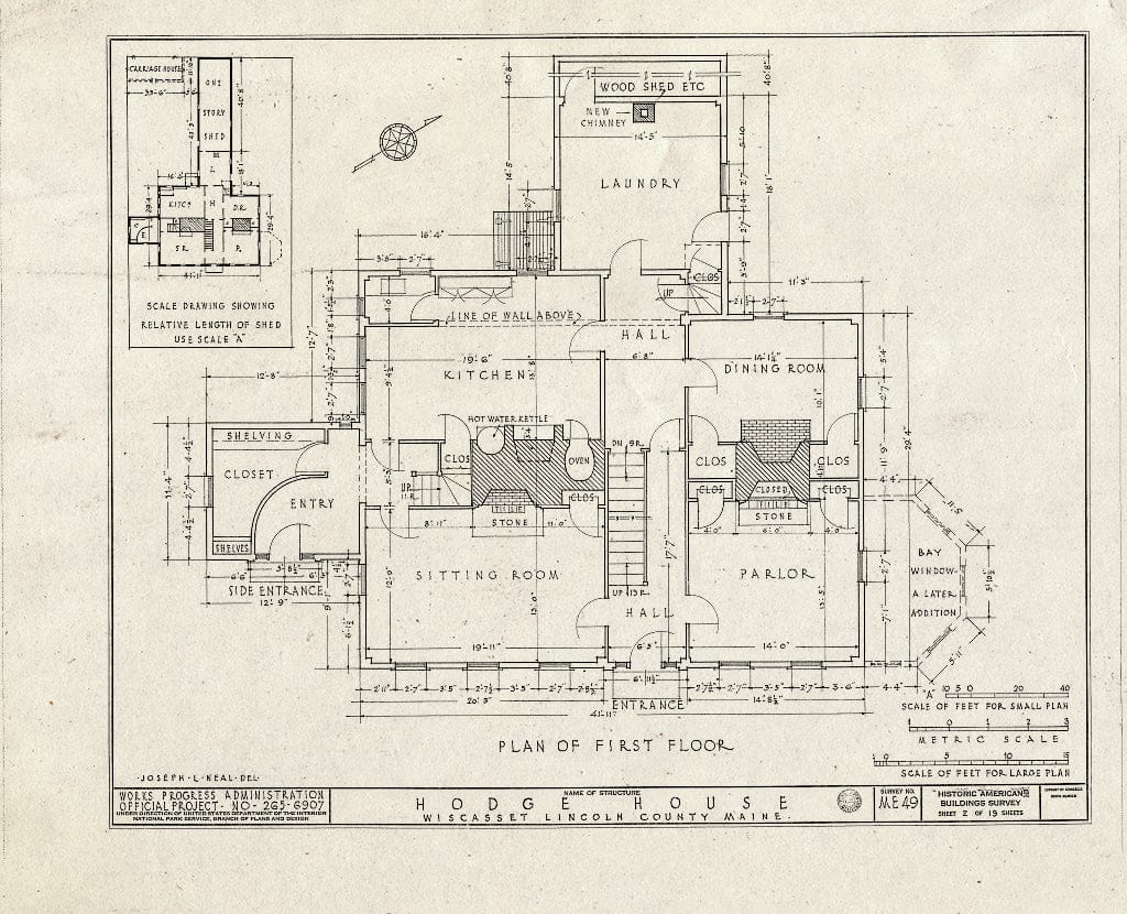 Blueprint HABS ME,8-WISC,5- (Sheet 2 of 19) - Hodge House, Hodge Street & Route 1, Wiscasset, Lincoln County, ME