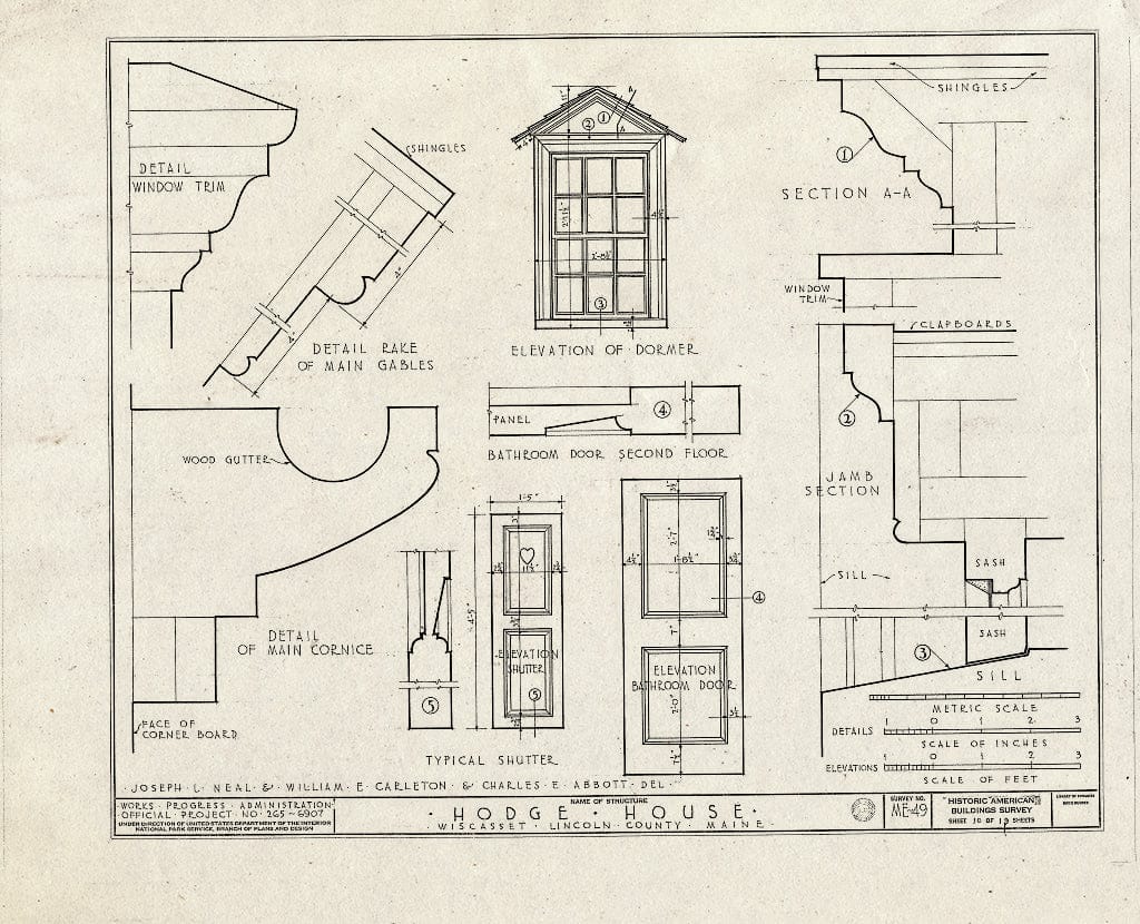 Blueprint HABS ME,8-WISC,5- (Sheet 10 of 19) - Hodge House, Hodge Street & Route 1, Wiscasset, Lincoln County, ME