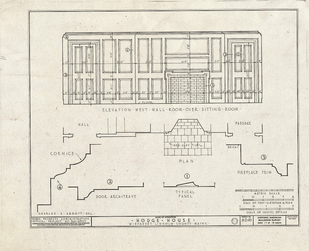 Blueprint HABS ME,8-WISC,5- (Sheet 17 of 19) - Hodge House, Hodge Street & Route 1, Wiscasset, Lincoln County, ME