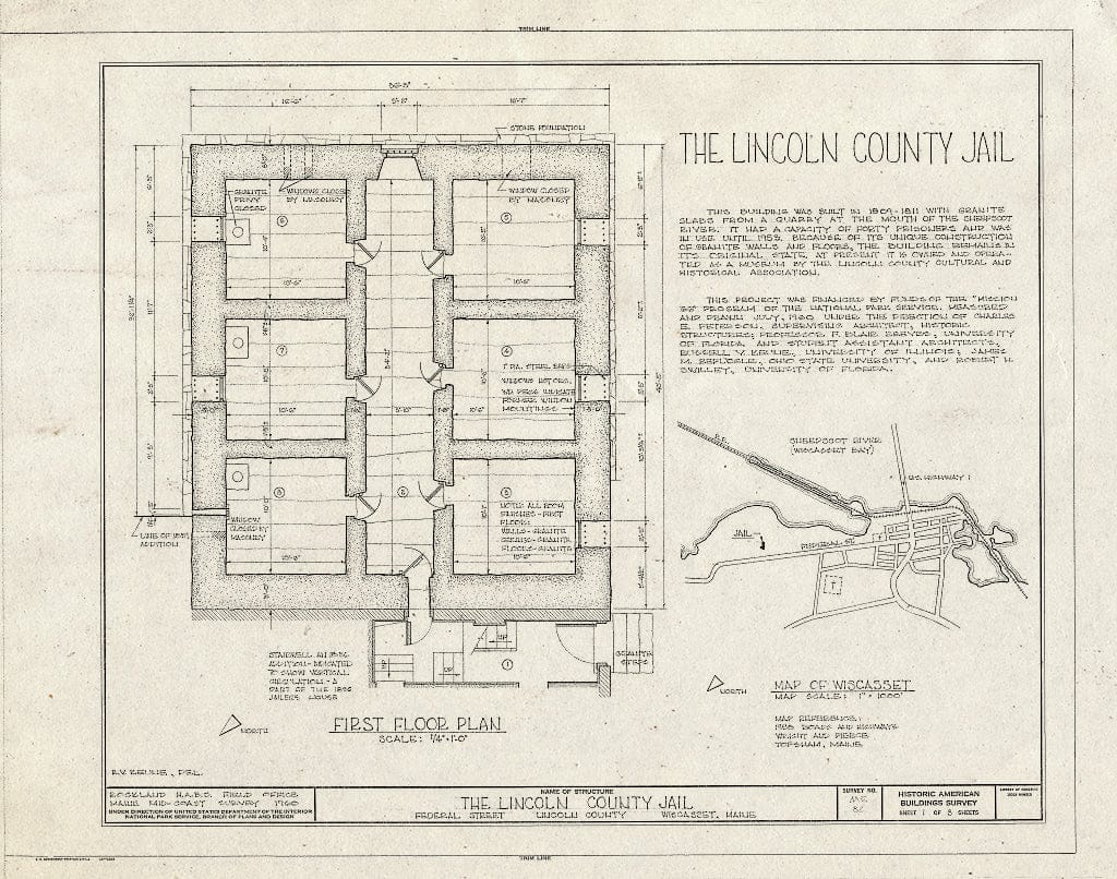 Blueprint HABS ME,8-WISC,7- (sheet 1 of 3) - Lincoln County Jail, East side of Federal Street (State Route 218), North of Main Street (U.S. Route 1), Wiscasset, Lincoln County, ME