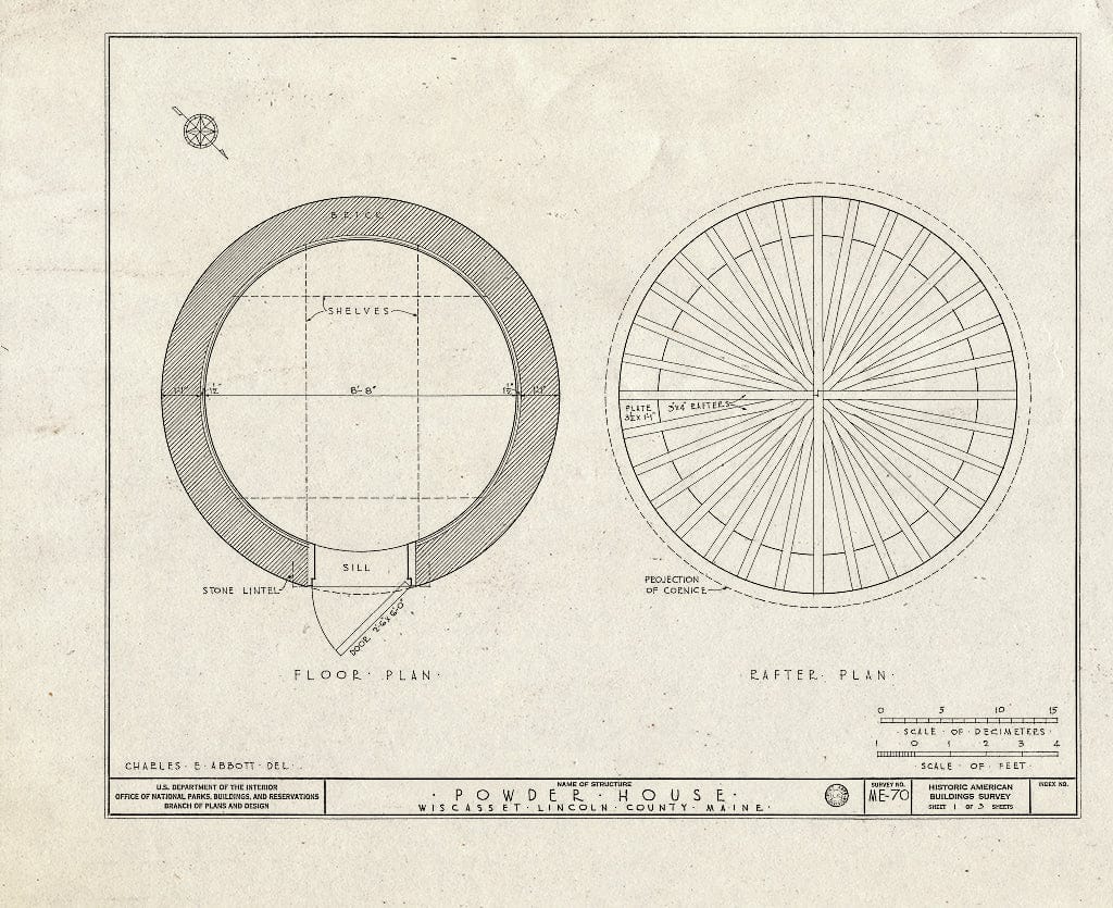 Blueprint HABS ME,8-WISC,6- (Sheet 1 of 3) - Powder House, Wiscasset, Lincoln County, ME