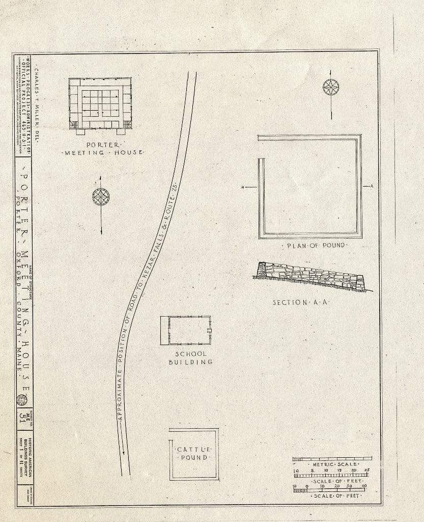 Blueprint HABS ME,9-Port,1- (Sheet 1 of 11) - Porter Meeting House, Mill Brook, Porter, Oxford County, ME