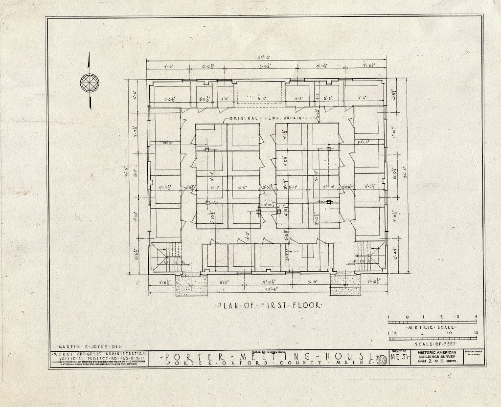 Blueprint HABS ME,9-Port,1- (Sheet 2 of 11) - Porter Meeting House, Mill Brook, Porter, Oxford County, ME