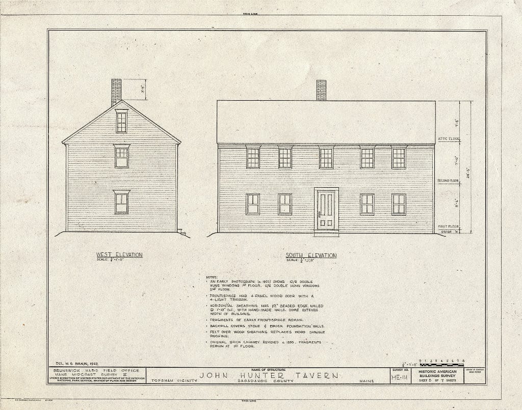 Blueprint HABS ME,12-TOP.V,1- (Sheet 5 of 7) - John Hunter Tavern, Topsham-Bowdoinham Road (State Route 24), Topsham, Sagadahoc County, ME