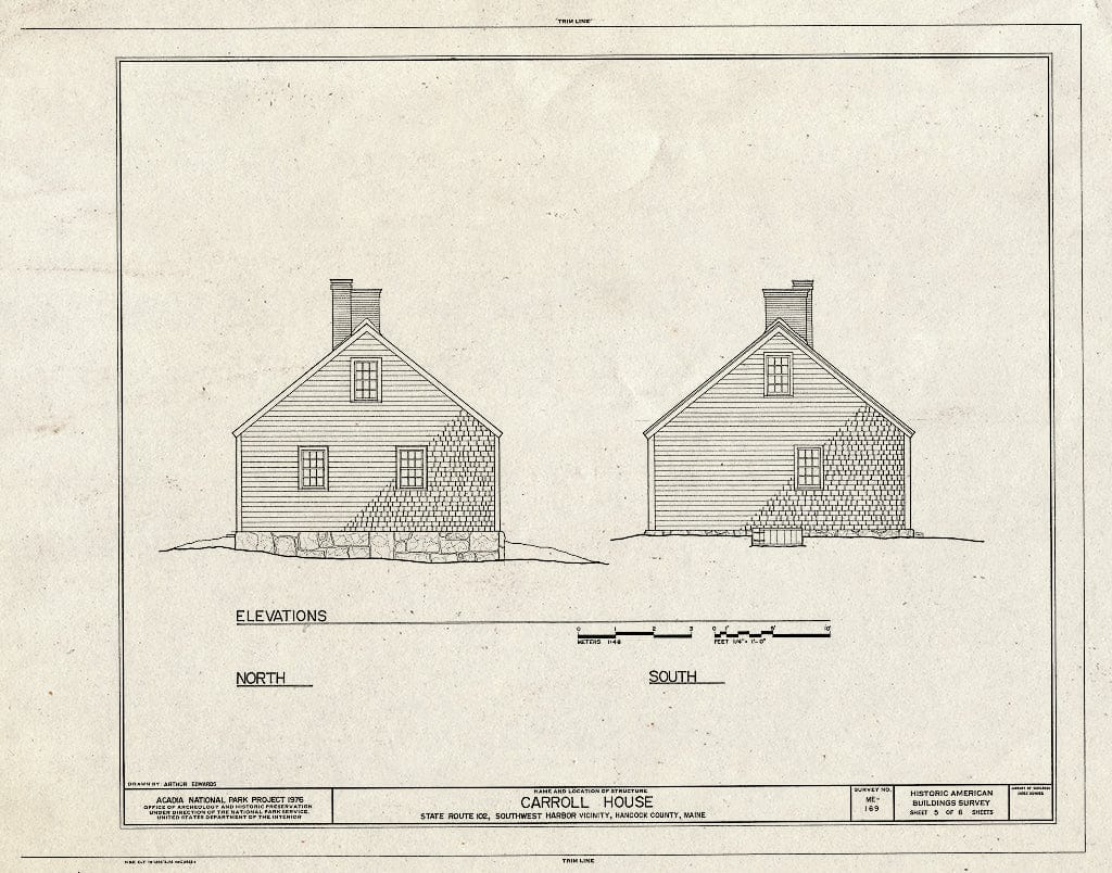 Blueprint HABS ME,5-SOWHA.V,1- (Sheet 5 of 6) - Carroll House, State Route 102, Mount Desert Island, Southwest Harbor, Hancock County, ME
