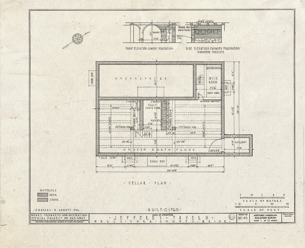Blueprint HABS ME,16-WEL,3- (Sheet 1 of 15) - Jefferds Tavern, Harraseekit Road (Moved to U.S. Route 1A, York), Wells, York County, ME