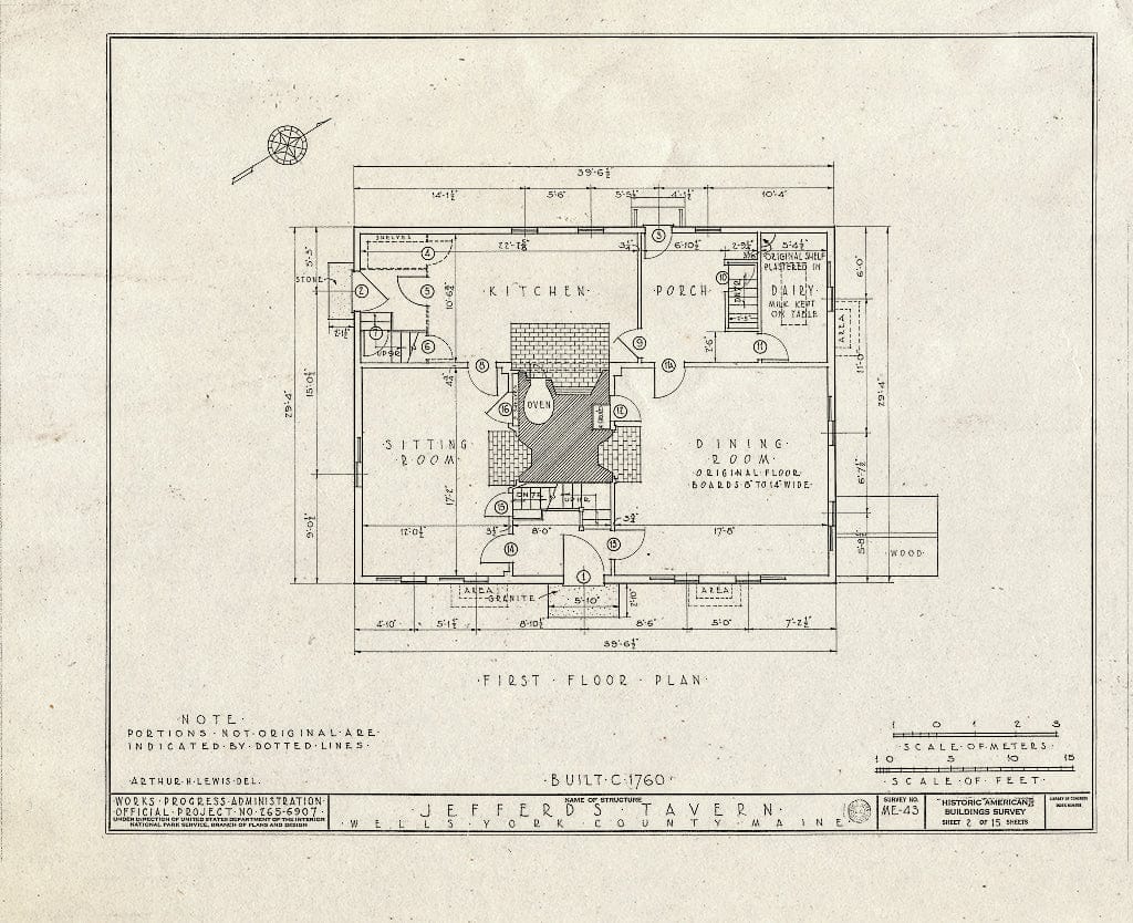 Blueprint HABS ME,16-WEL,3- (Sheet 2 of 15) - Jefferds Tavern, Harraseekit Road (Moved to U.S. Route 1A, York), Wells, York County, ME