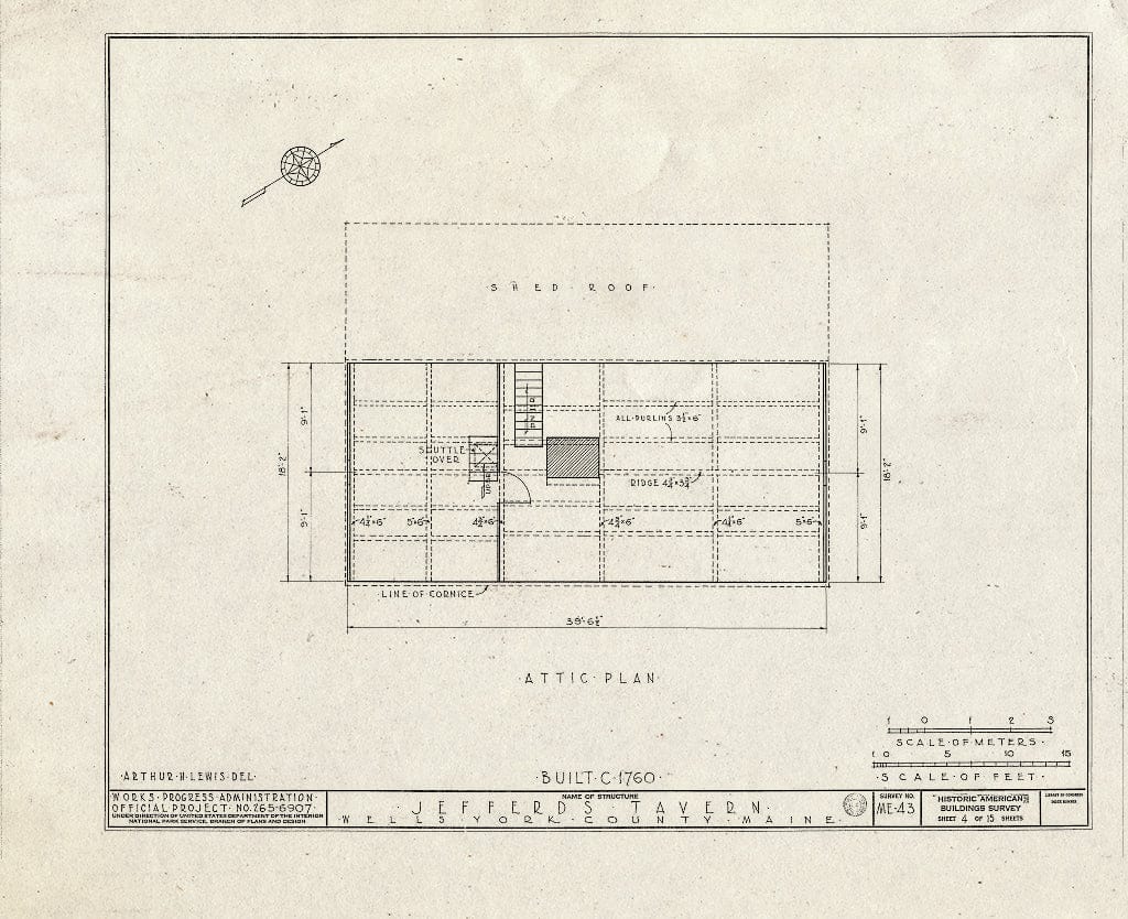 Blueprint HABS ME,16-WEL,3- (Sheet 4 of 15) - Jefferds Tavern, Harraseekit Road (Moved to U.S. Route 1A, York), Wells, York County, ME