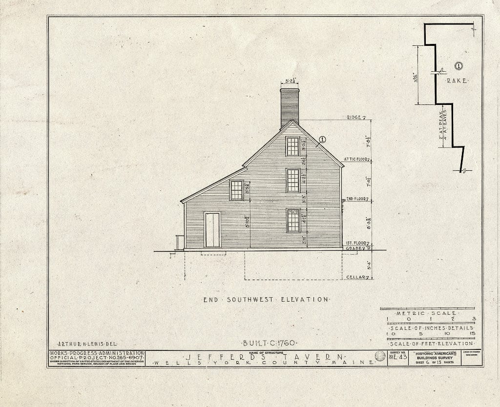 Blueprint HABS ME,16-WEL,3- (Sheet 6 of 15) - Jefferds Tavern, Harraseekit Road (Moved to U.S. Route 1A, York), Wells, York County, ME